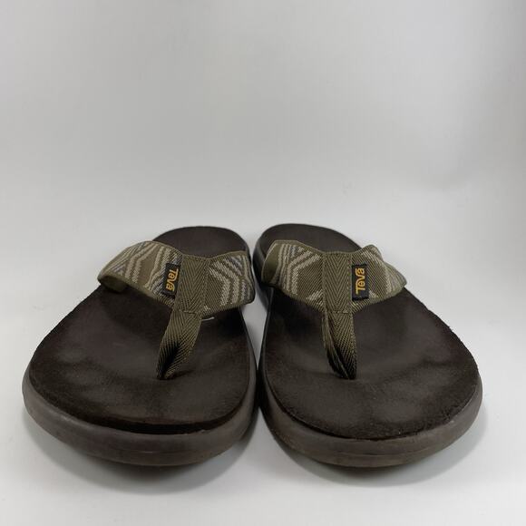 Teva Voya Canvas Flip Flops Mens Size 9 Olive Green Sandals Beach Pool Comfort - Picture 2 of 9